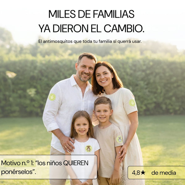 Miles de familias ya dieron el cambio: familia con parches No Bite Please