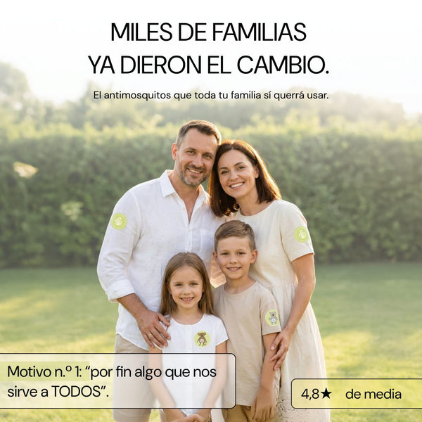 Miles de familias ya dieron el cambio: familia con parches No Bite Please
