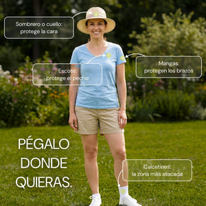 Pégalo donde quieras: sombrero, escote, mangas y calcetines